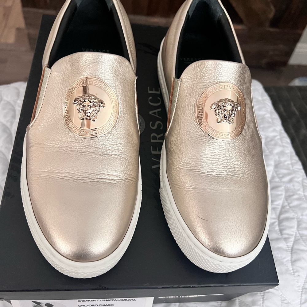 Versace Gold Loafers Luxurious Slip-Ons